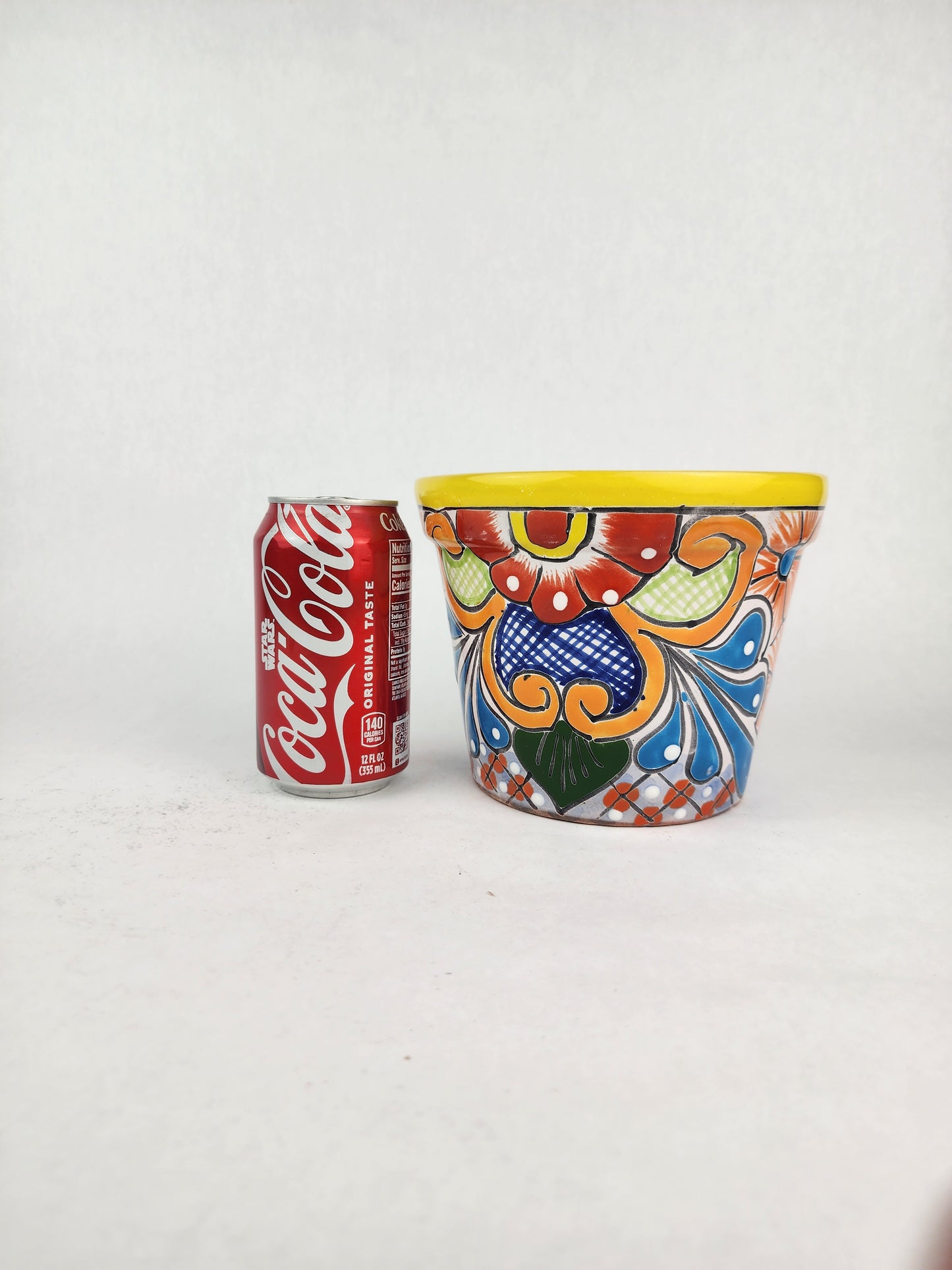 Yellow Rim Talavera-Style Ceramic Planter 7" | Decorative Flower Pot