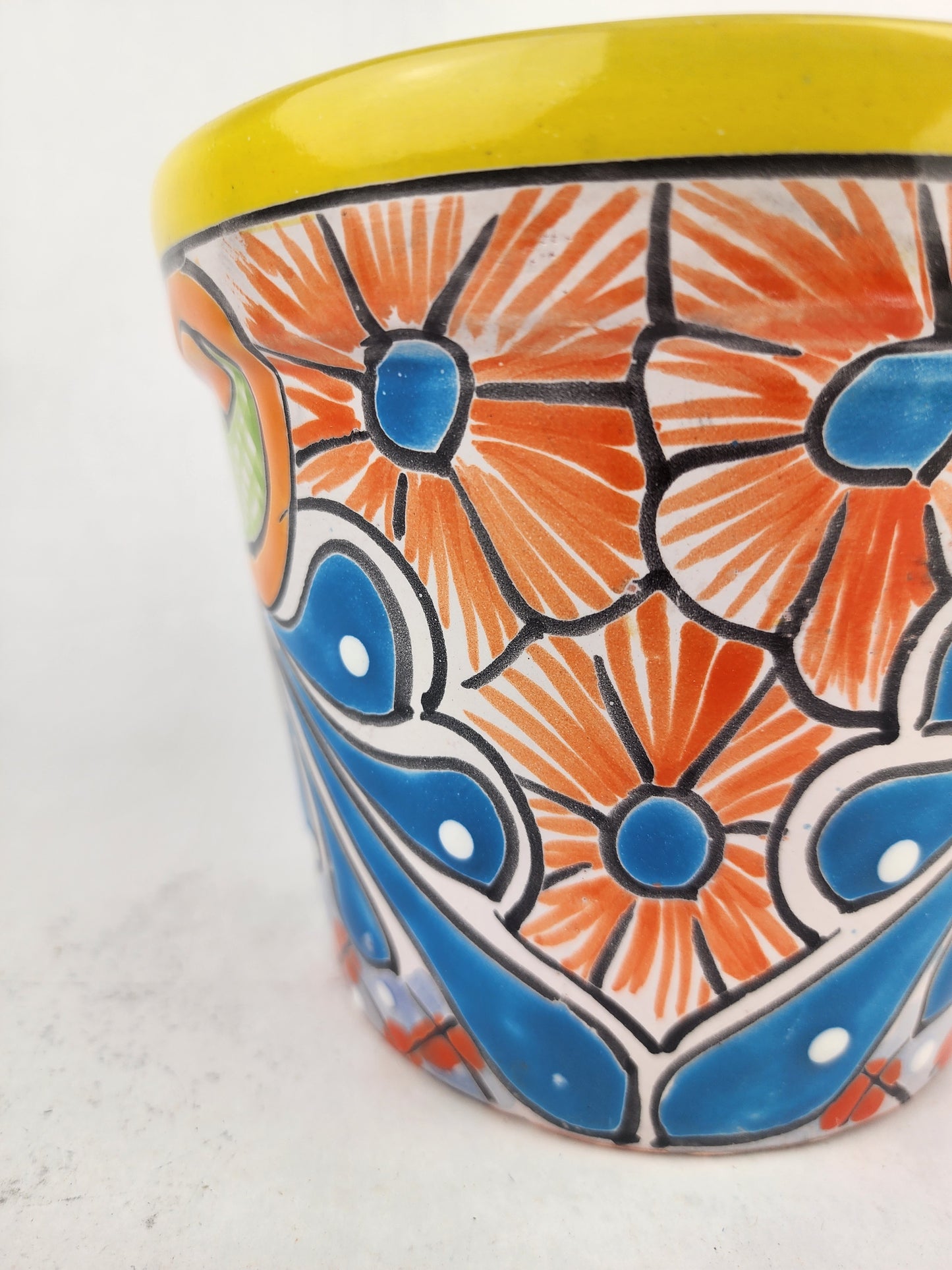 Yellow Rim Talavera-Style Ceramic Planter 7" | Decorative Flower Pot