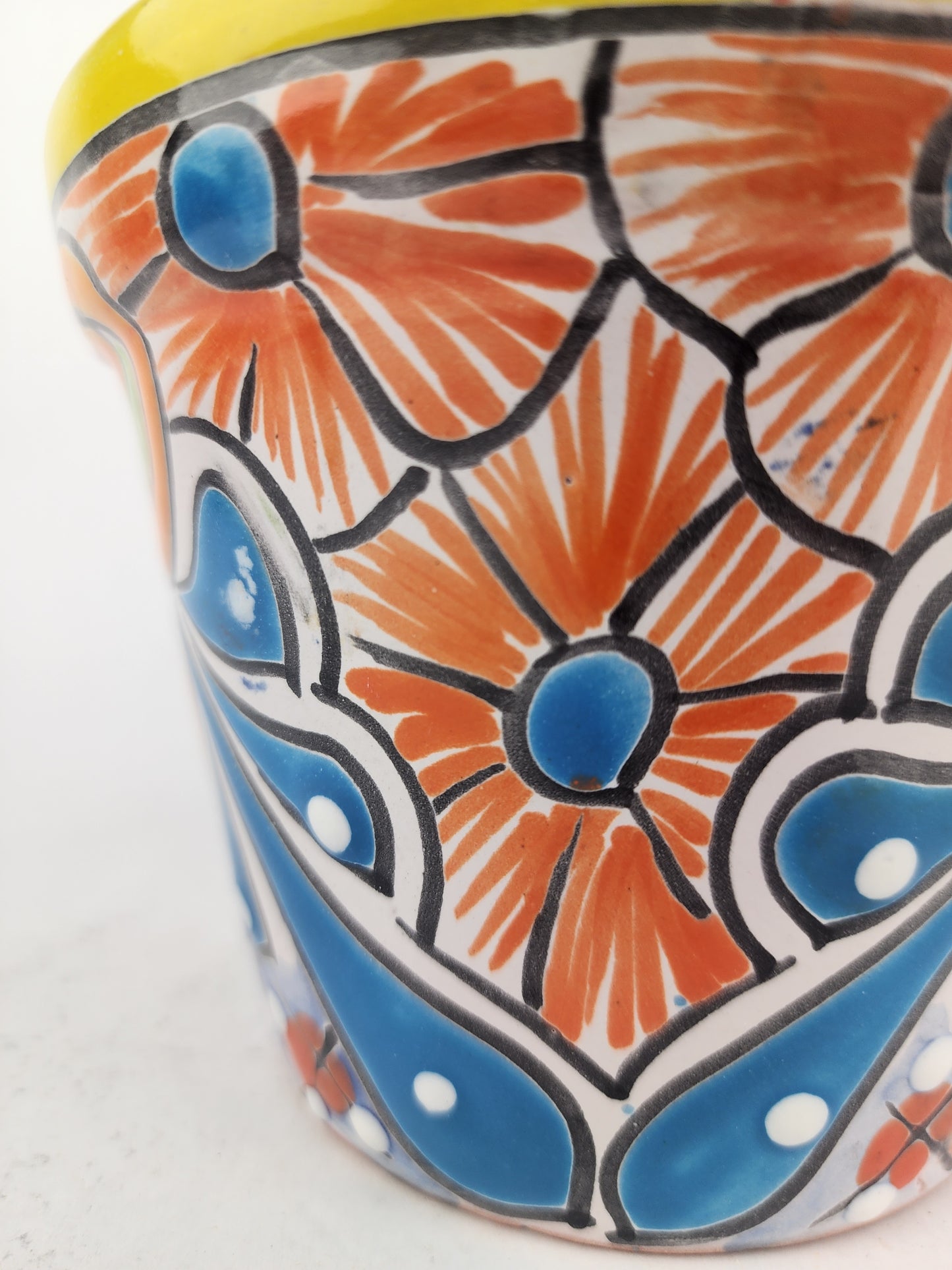Yellow Rim Talavera-Style Ceramic Planter 6" | Decorative Flower Pot