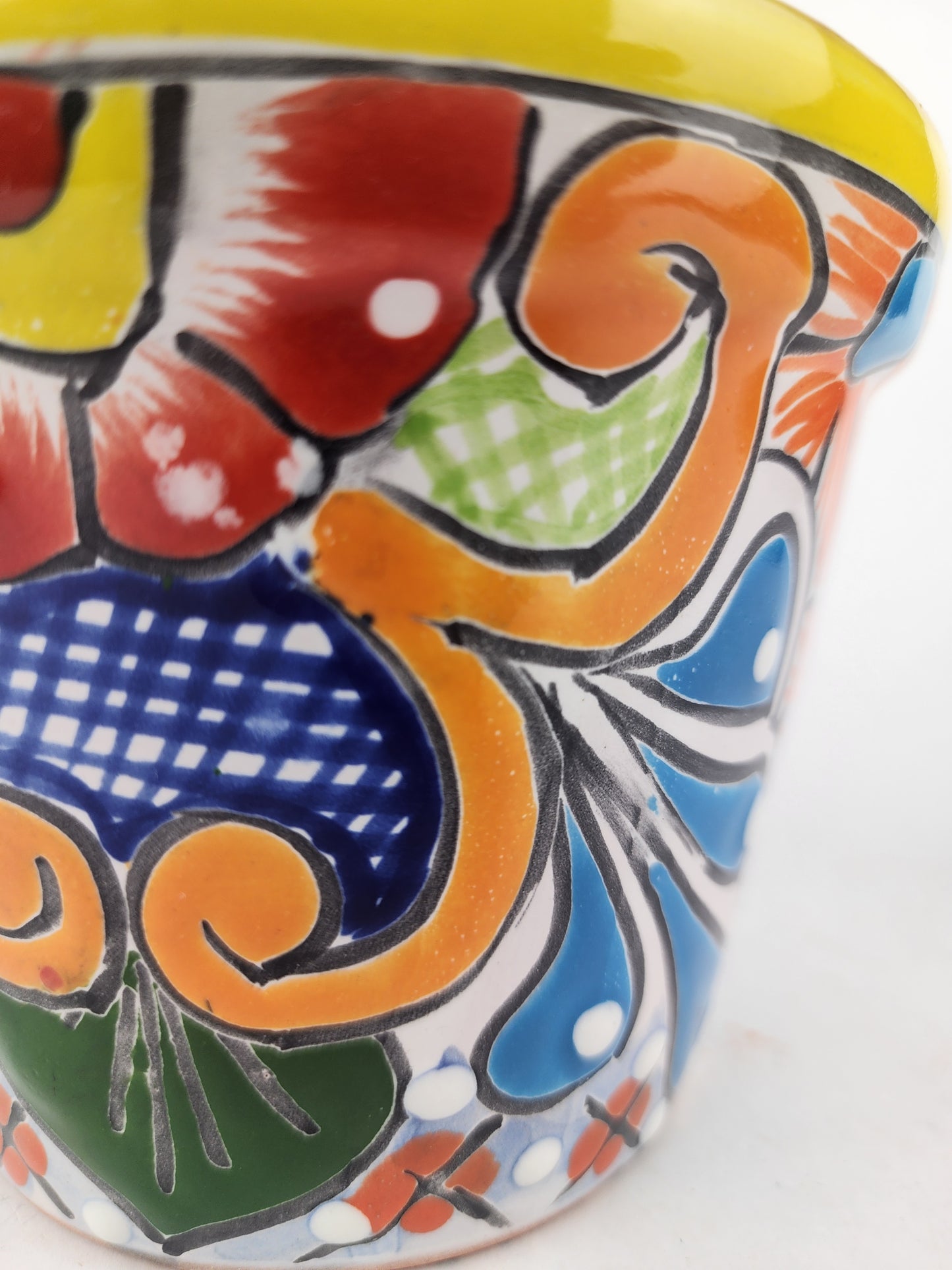 Yellow Rim Talavera-Style Ceramic Planter 6" | Decorative Flower Pot