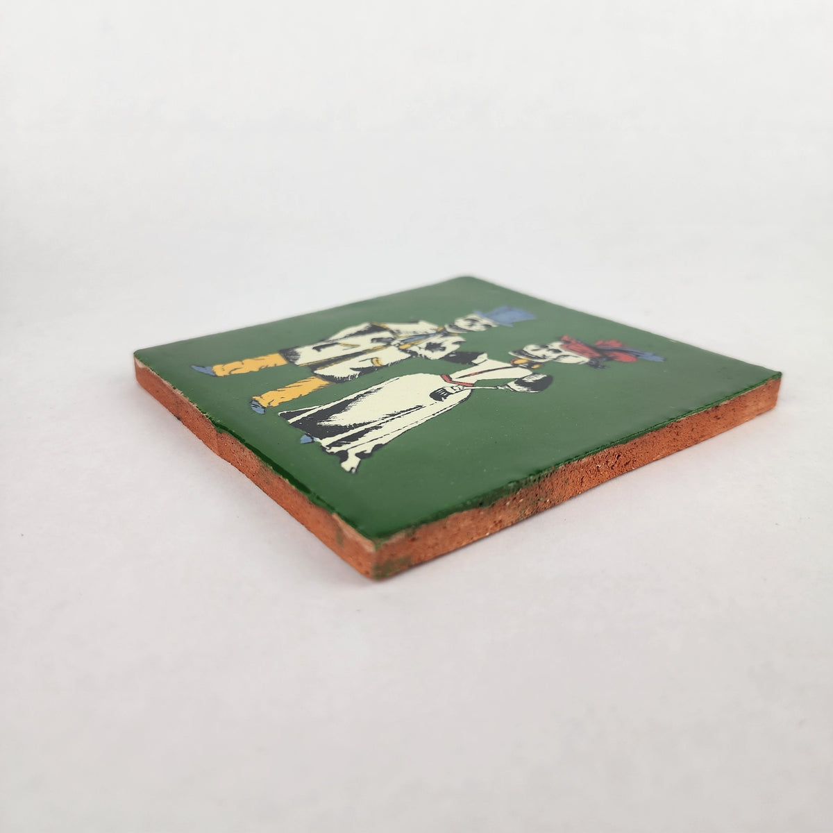 Skeleton Couple Ceramic Tile – Green 4 1/8" Mexican Folk Art