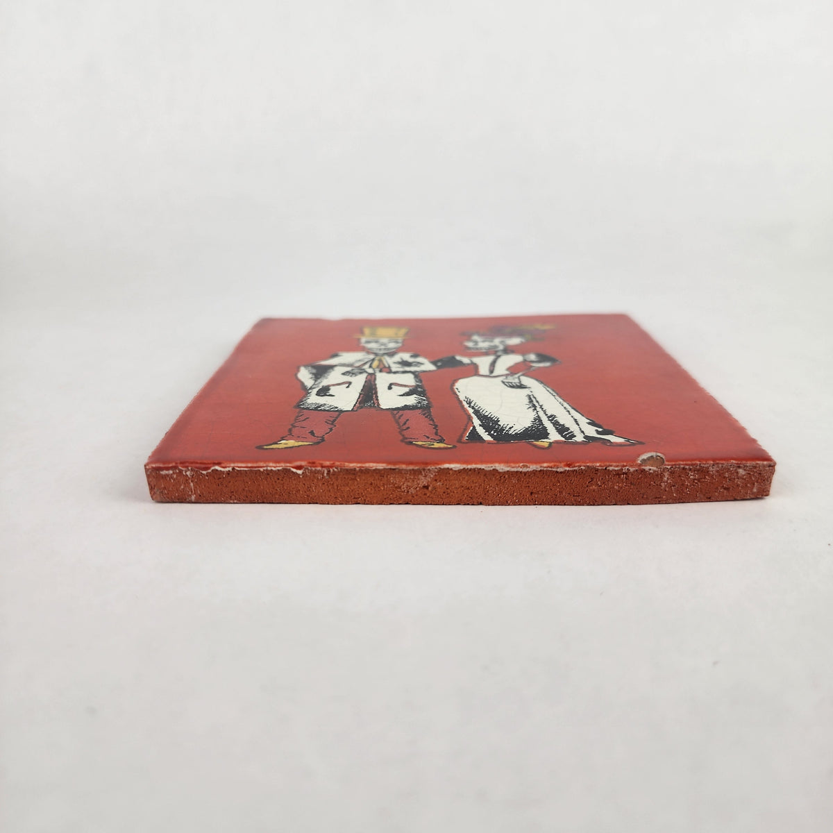 Skeleton Couple Ceramic Tile – Red 4 1/8" Mexican Folk Art