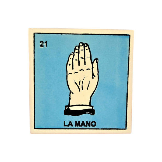Lotería Tile – La Mano #21 | Mexican Ceramic Folk Art Décor