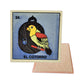 El Cotorro #24 Loteria ceramic coaster with parrot artwork and cork-backed reverse on a white background
