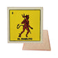 El Diablito #2 Loteria ceramic coaster with little devil artwork and cork-backed reverse on a white background
