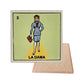 La Dama #3 Loteria ceramic coaster with lady artwork and cork-backed reverse on a white background
