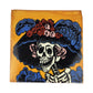 Golden yellow Catrina Portrait ceramic tile with floral hat and Mexican folk art design