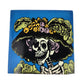 Sky blue Catrina Portrait ceramic tile with floral hat and Mexican folk art design