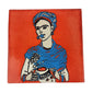 Red orange Frida Kahlo portrait ceramic tile 4 1/8 inch Mexican folk art decor