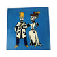 Blue Skeleton Couple ceramic tile with Mexican folk art design