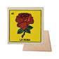 La Rosa #41 Loteria ceramic coaster with rose card artwork and cork-backed reverse on a white background
