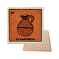 El Cantarito #44 Loteria ceramic coaster with clay-vessel card artwork and cork-backed reverse on a white background
