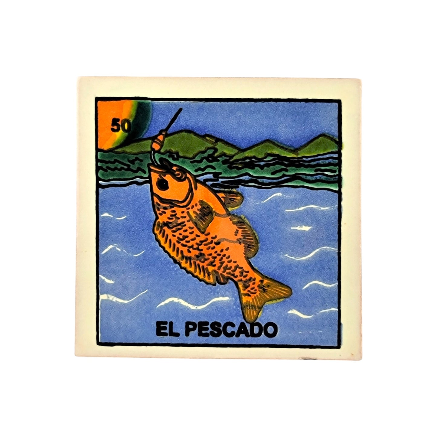 Lotería Coaster – El Pescado #50 | Mexican Ceramic Folk Art Décor