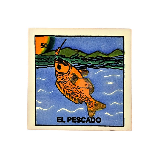 Lotería Coaster – El Pescado #50 | Mexican Ceramic Folk Art Décor