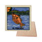 El Pescado #50 Loteria ceramic coaster with fish card artwork and cork-backed reverse on a white background

