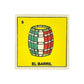 Lotería Tile El Barril #9 Mexican ceramic folk art tile on white background