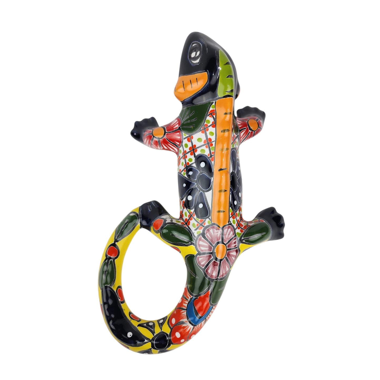 Blue Talavera-Style Iguana – Handcrafted Mexican Folk Art Décor