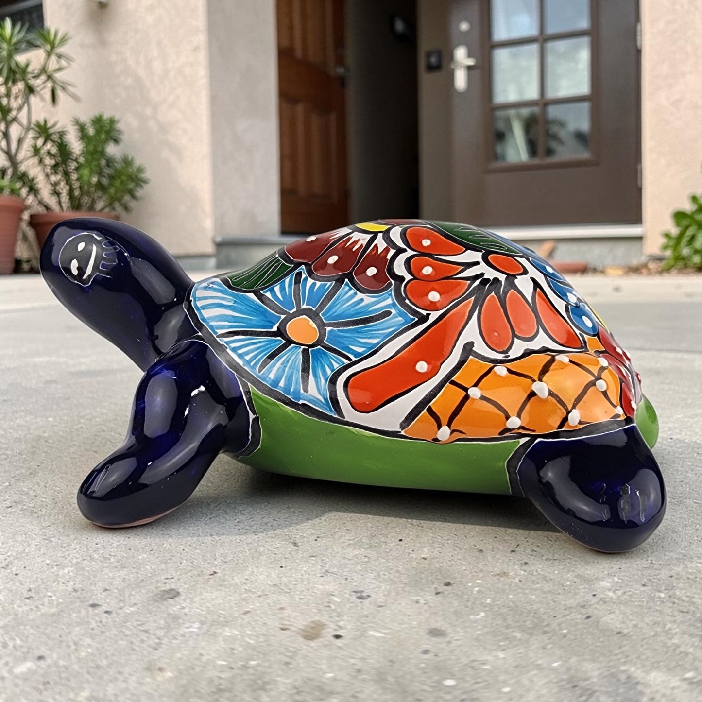 Large Blue Talavera-Style Turtle Figurine 11" – Mexican Ceramic Folk Art