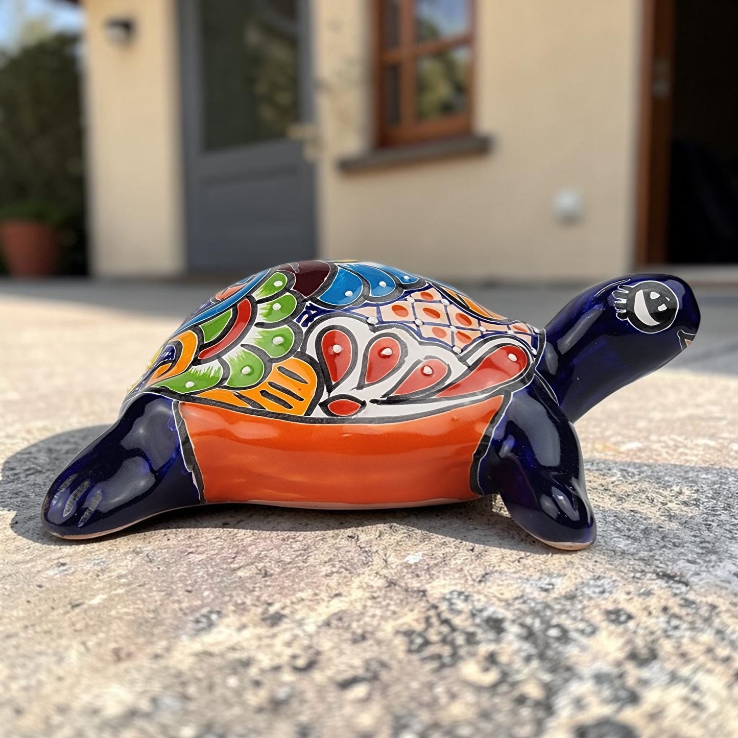 Blue Talavera Turtle Figurine 11" – Mexican Ceramic Garden Décor