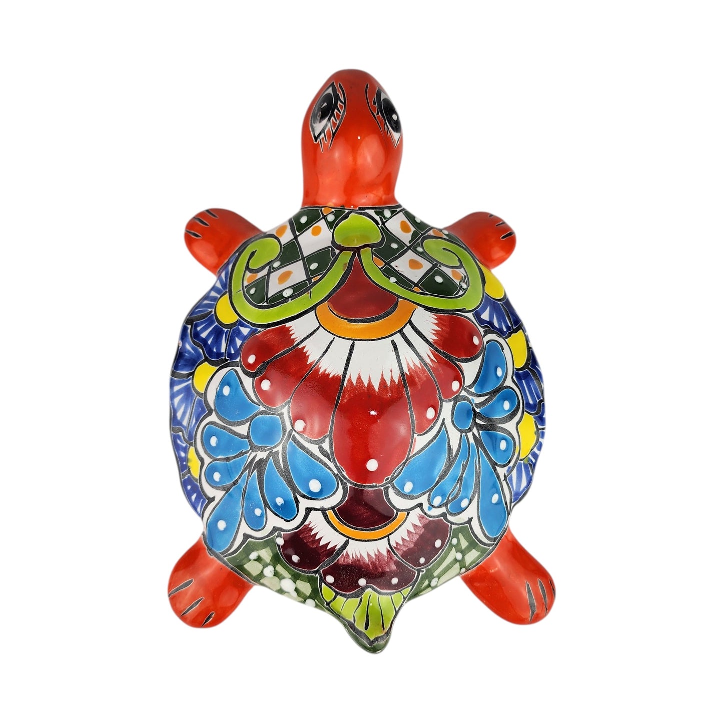 Orange Talavera-Style Ceramic Turtle Figurine 9.5" – Mexican Folk Art Décor