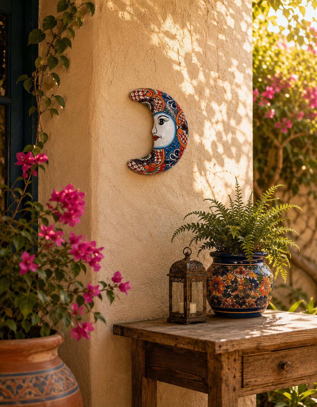 Blue Talavera Moon Wall Décor – Mexican Folk Art Accent