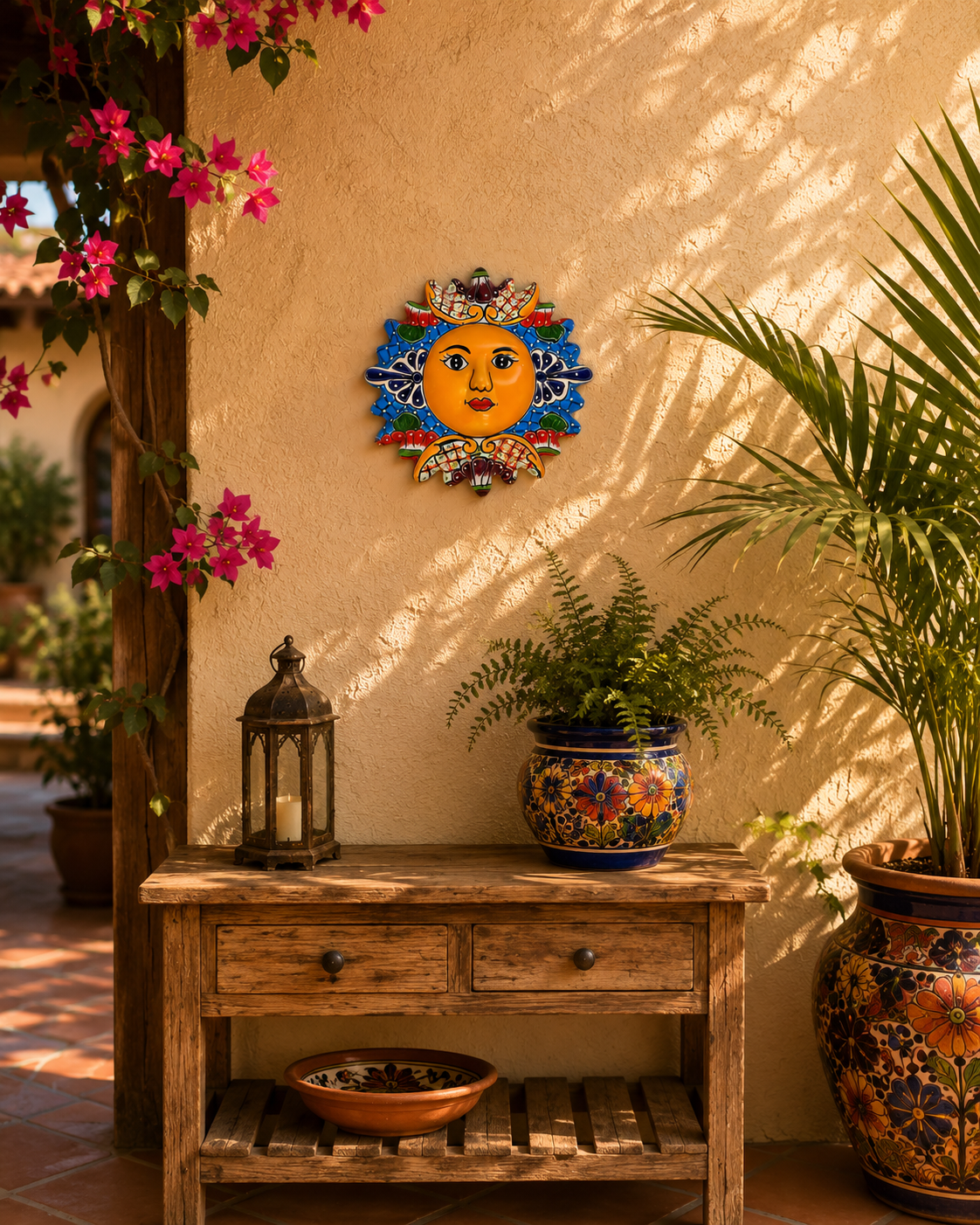 Blue Talavera Sun Wall Décor – Mexican Folk Art Accent