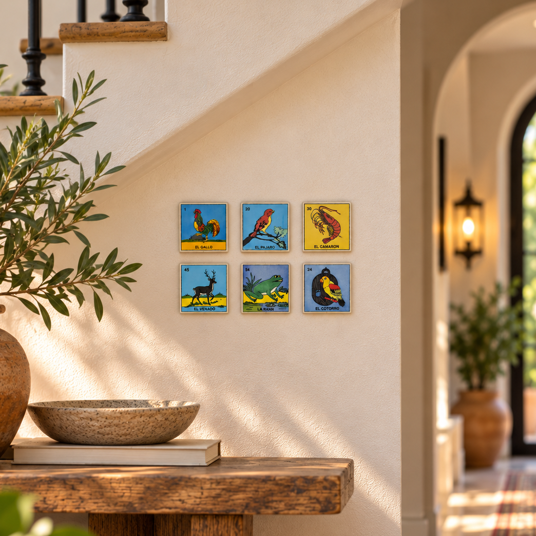 Creatures of Mexico Collection – 6-Piece Lotería Tile Set | Mexican Wall Décor
