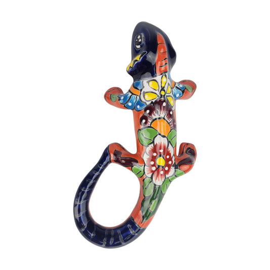 Deep Blue Talavera-Style Ceramic Iguana 13" – Mexican Folk Art