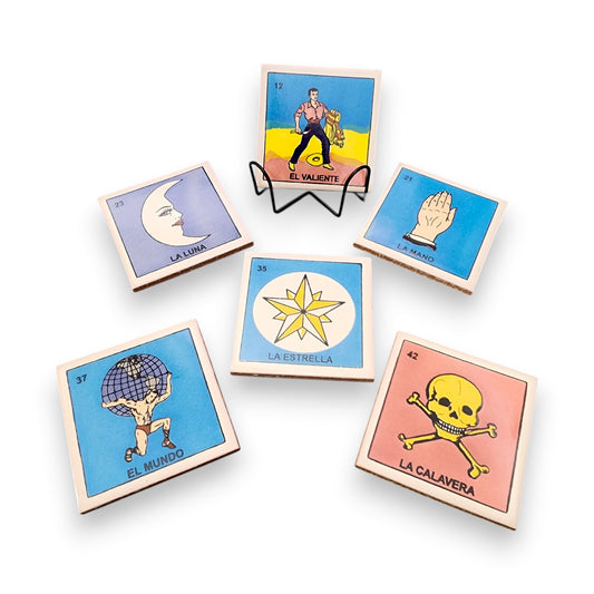 Mystic & Symbolic Lotería Coaster Bundle – Mexican Folk Art (6-Piece)