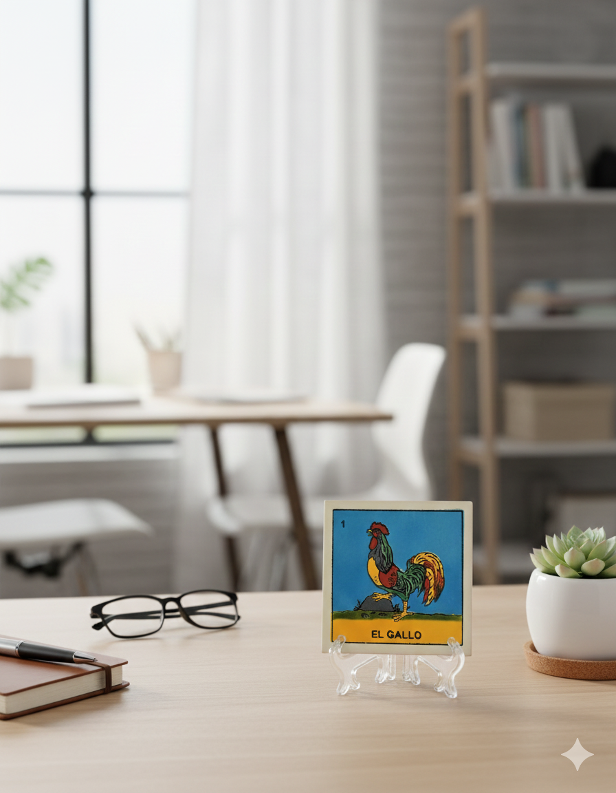 #1 El Gallo Lotería Tile – Mexican Ceramic Folk Art Décor