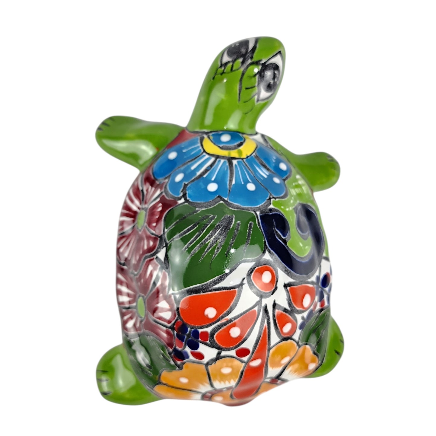 Green Talavera-Style Turtle – Handcrafted Mexican Folk Art Décor