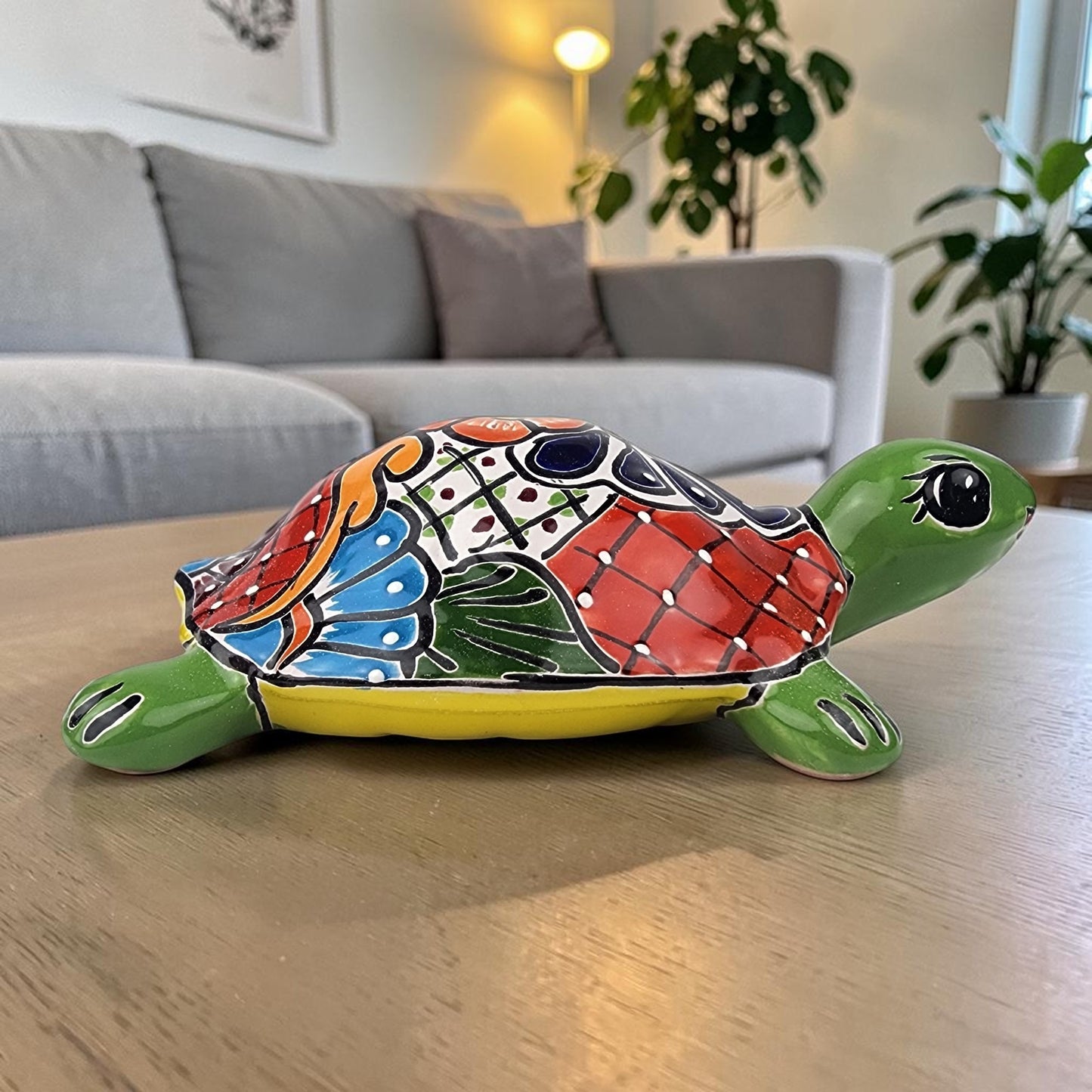 Green Talavera-Style Turtle Figurine 9.5" – Mexican Ceramic Garden Art
