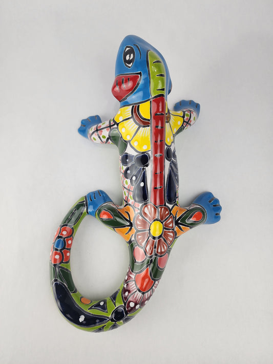 Vibrant Talavera Iguana Folk Art Decor