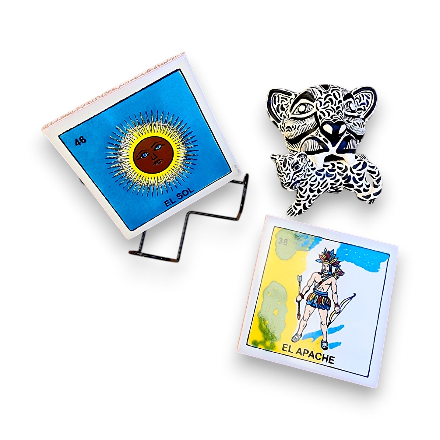 Ceramic Jaguar Wall Decor & Lotería Coaster Set w/ Holder