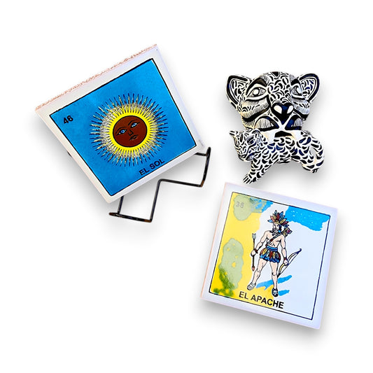 Ceramic Jaguar Wall Decor & Lotería Coaster Set w/ Holder