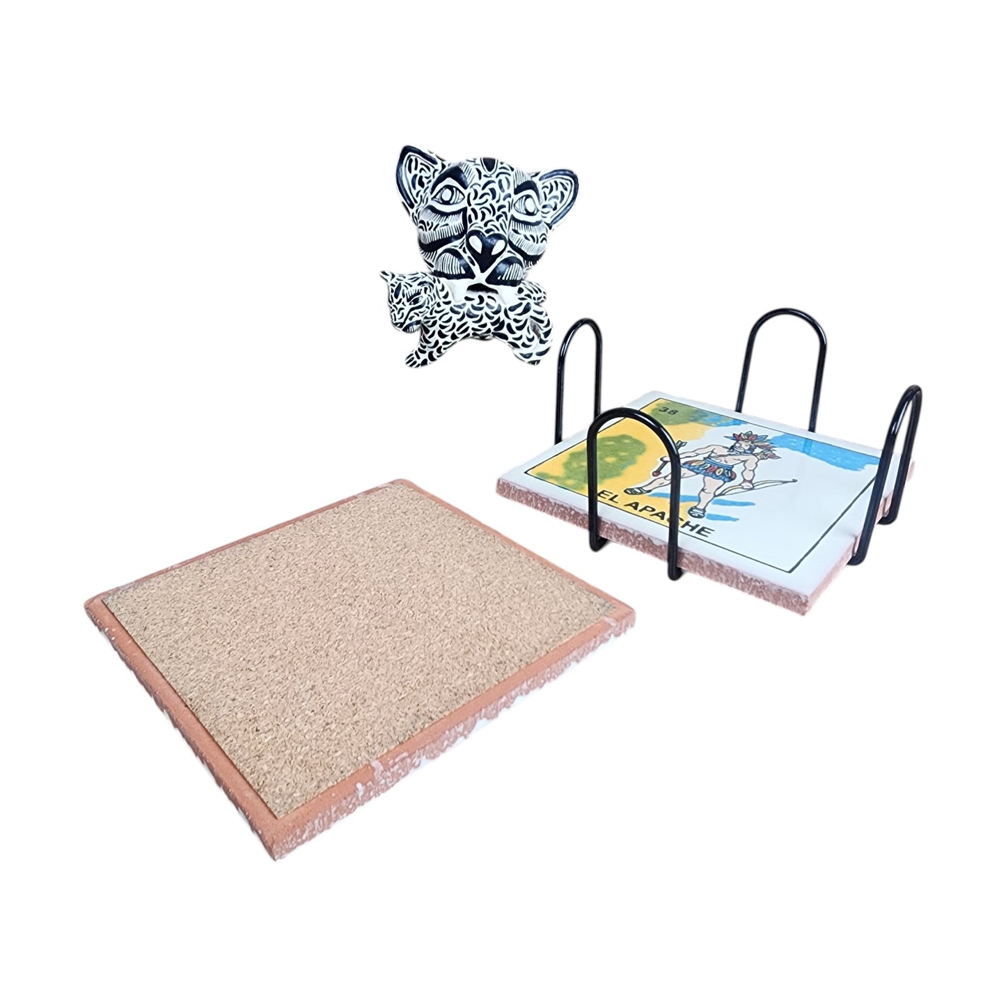 Ceramic Jaguar Wall Decor & Lotería Coaster Set w/ Holder