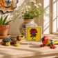 Decorative items including a colorful iguana, red gecko, and a loteria tile titled 'La Rosa' on a wooden surface.