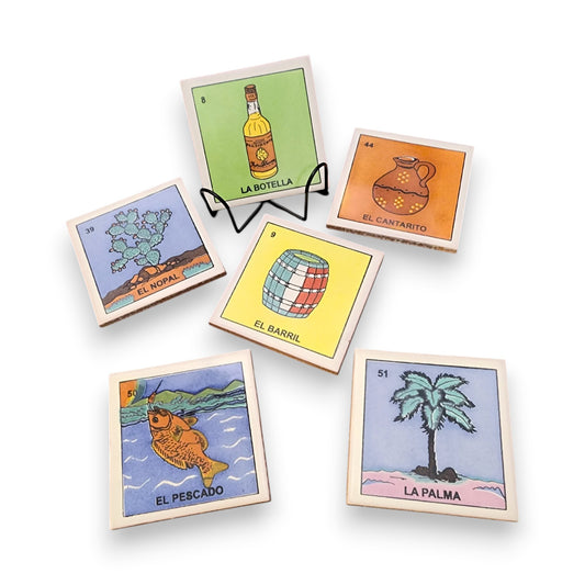 Kitchen & Cantina Lotería Coaster Bundle – Mexican Folk Art (6-Piece)