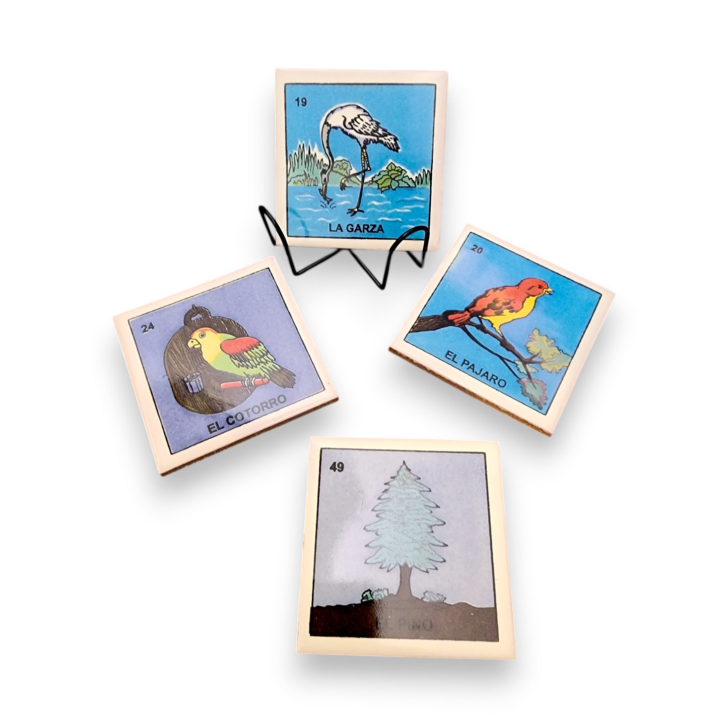 Birds & Nature Lotería Coaster Bundle – 4-Piece Mexican Ceramic Set