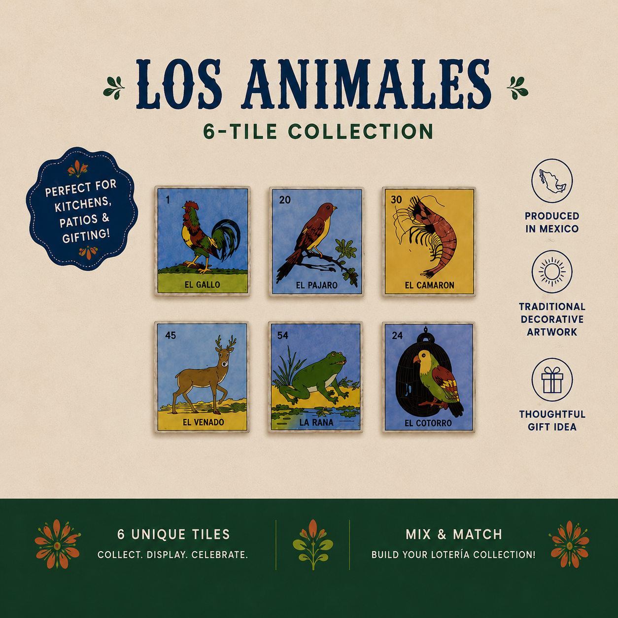 The Animals Collection – 6-Piece Lotería Tile Bundle
