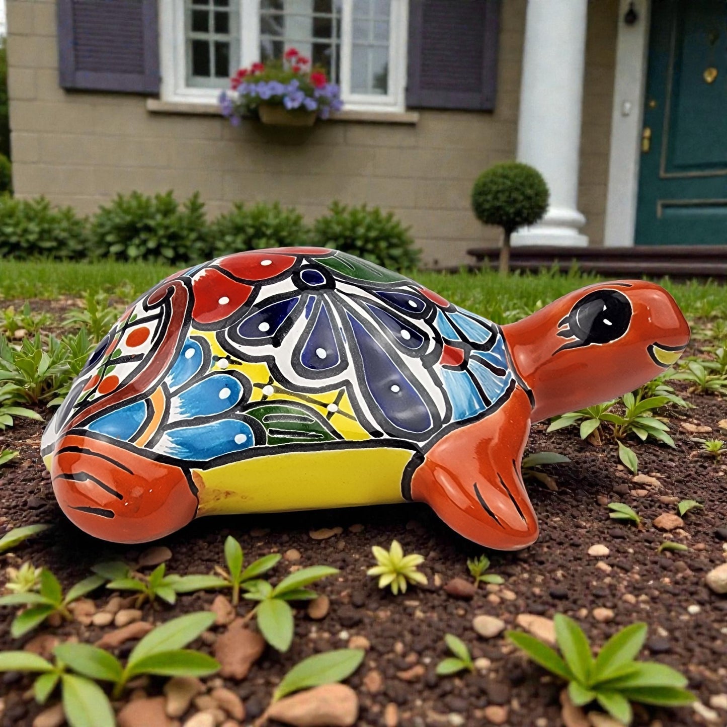 Red Orange Talavera-Style Turtle Figurine 8.5" – Mexican Ceramic Folk Art