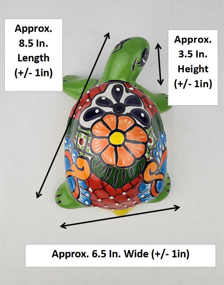 Green Talavera-Style Ceramic Turtle Figurine 8.5" – Mexican Folk Art Décor