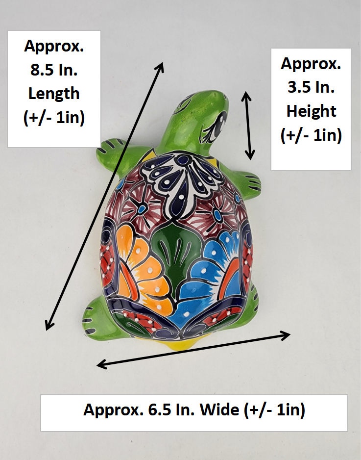 Green Mexican Ceramic Turtle Figurine 8.5" – Talavera-Style Garden Décor