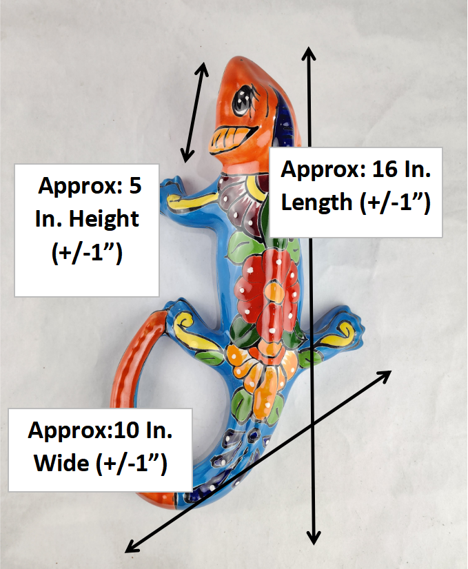 Talavera-Style Ceramic Iguana Wall Décor | Orange & Turquoise-Blue Mexican Folk Art