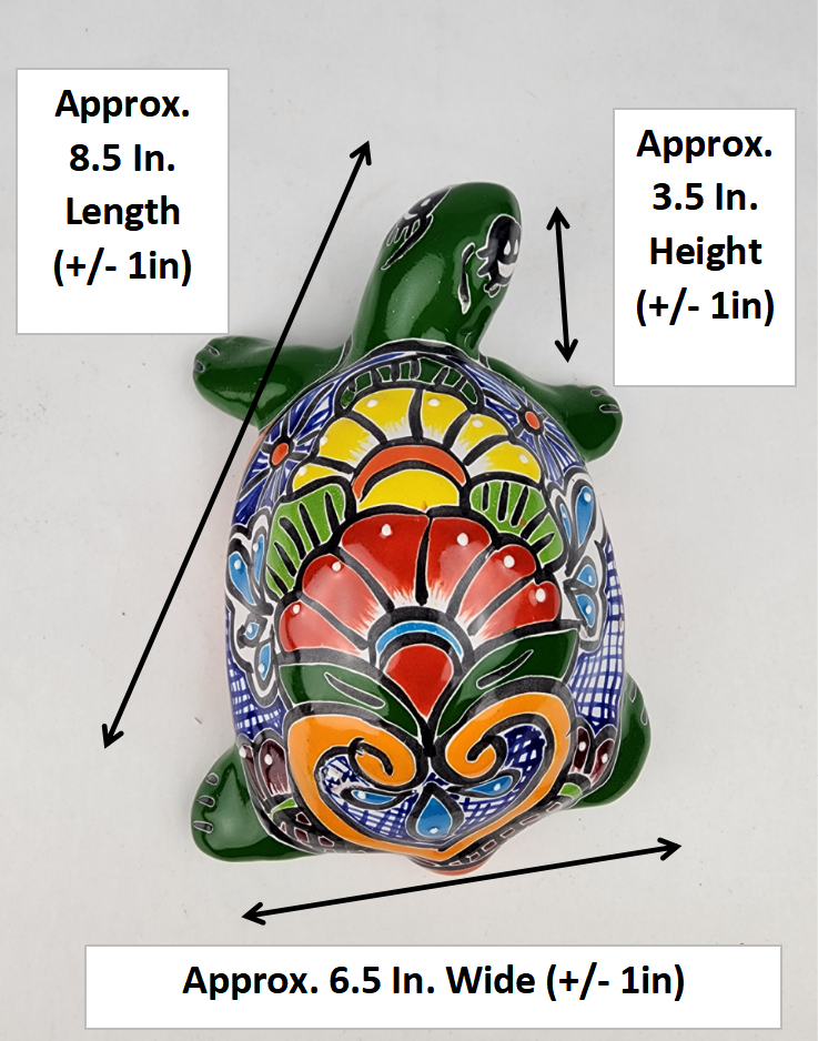 Green Talavera Turtle Figurine 8.5" – Mexican Ceramic Folk Art Décor