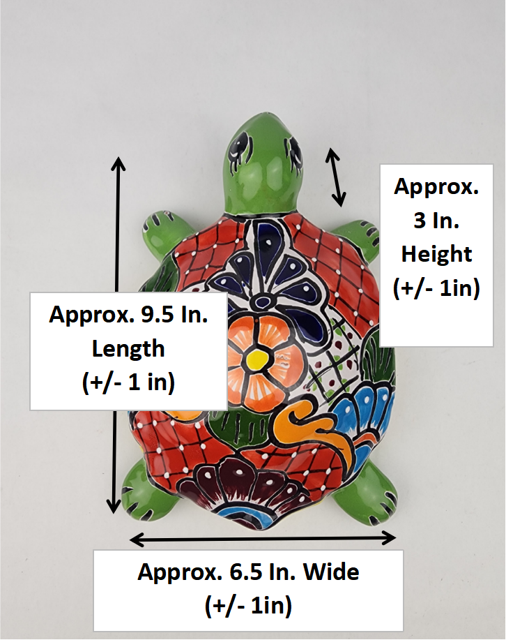 Green Talavera-Style Turtle Figurine 9.5" – Mexican Ceramic Garden Art