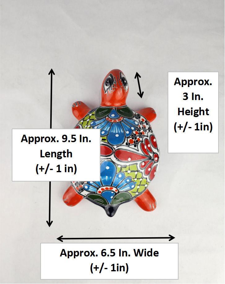 Talavera-Style Ceramic Turtle Figurine | Red-Orange & Multicolor Mexican Folk Art