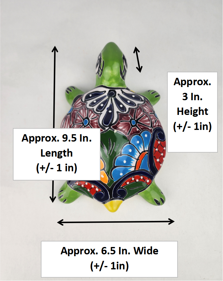 Green Talavera-Style Turtle Figurine 9.5" – Mexican Folk Art Décor