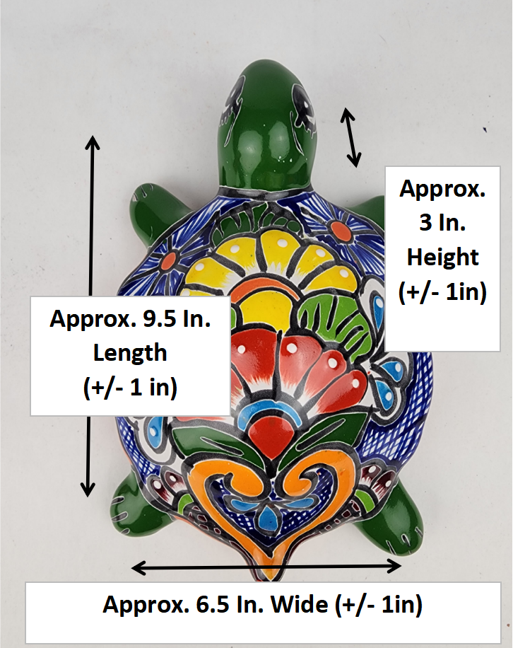 Green Talavera-Style Turtle Figurine 9.5" – Mexican Ceramic Patio Décor