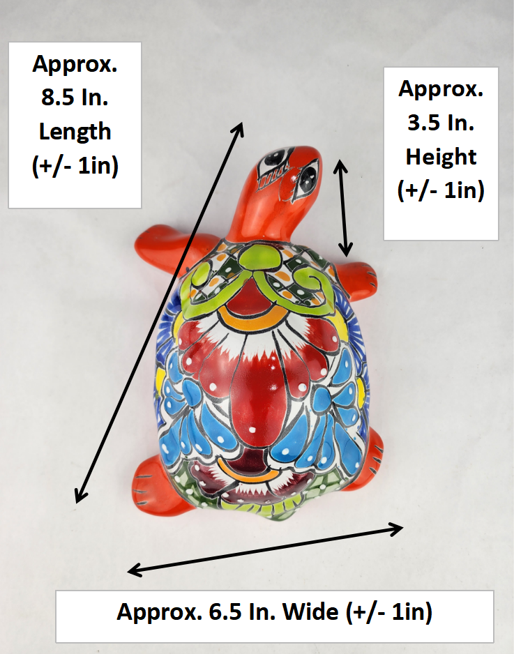 Red-Orange Talavera Style Turtle Figurine – Mexican Ceramic Folk Art Décor